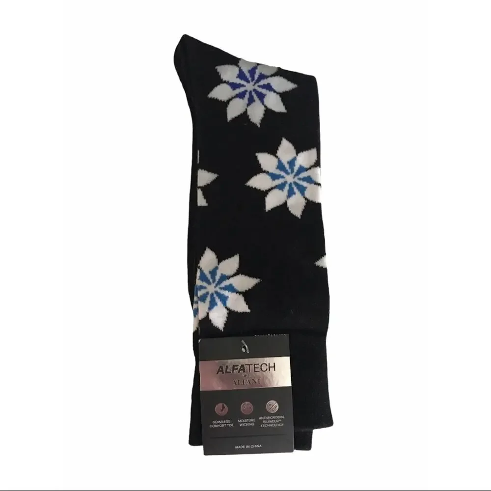 AlfaTech by Alfani Snowflake Sock Black White Blue